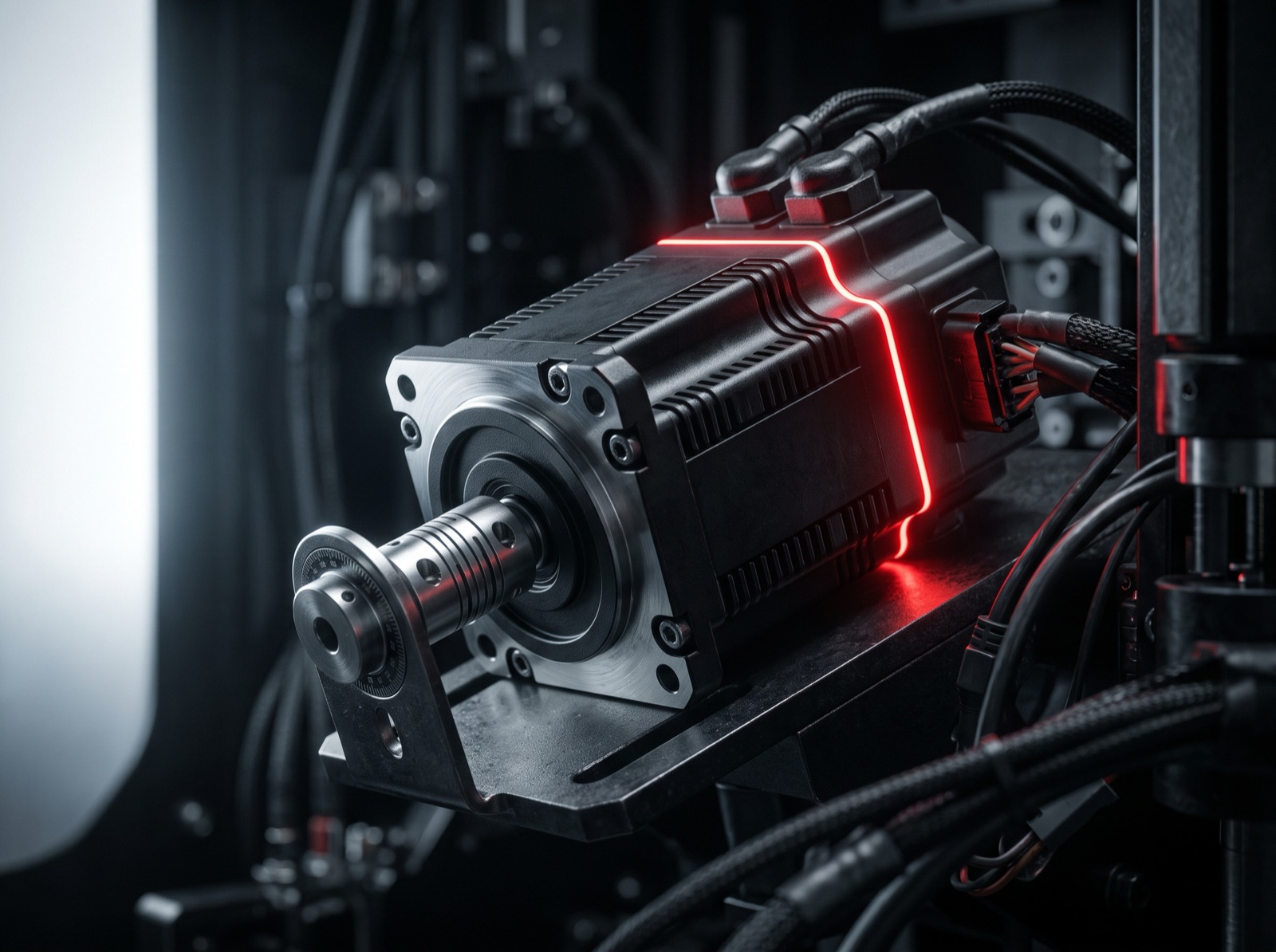 Kırmızı sinyal hatlı servo motor, makine gövdesine bağlı